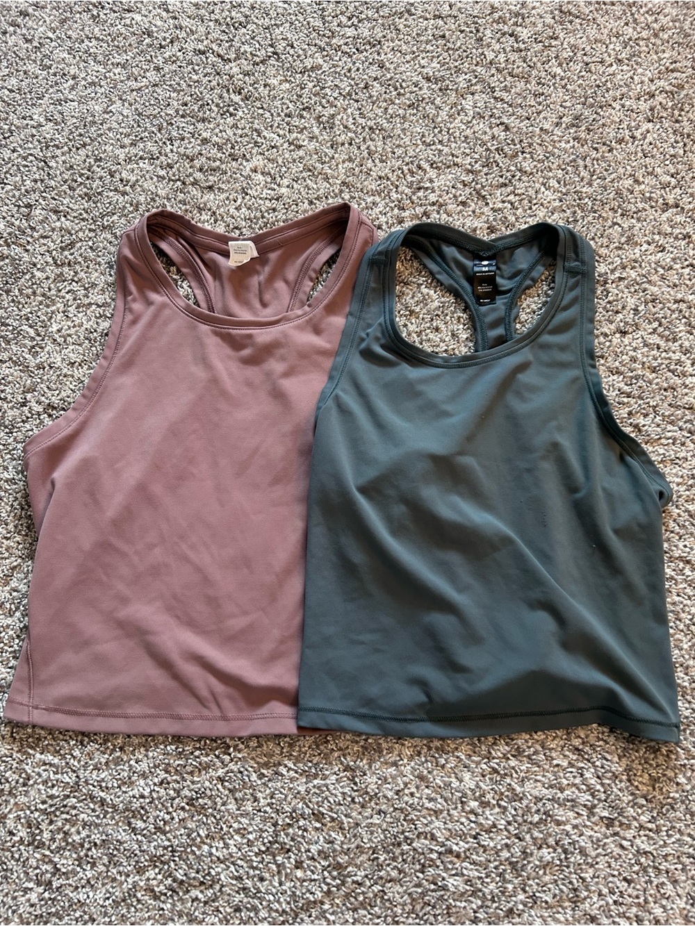 Women's Cropped Racerback Tank Top Set of 2 - Mauve and Olive Green